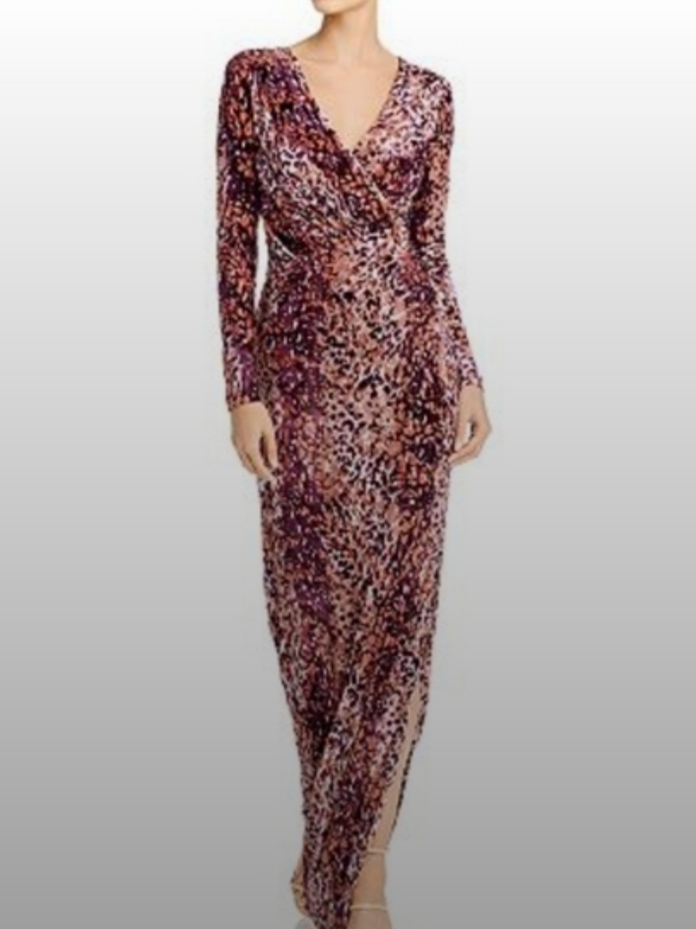 Velvet Long Sleeve Maxi Dress in Pink Leopard Print. $400+ Retail